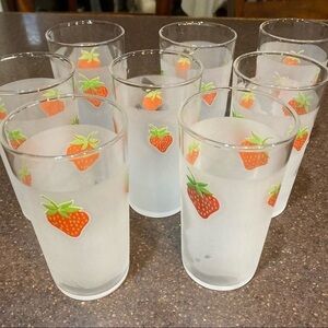 Vintage Federal Glass Frosted Strawberry Set of 8 Glasses